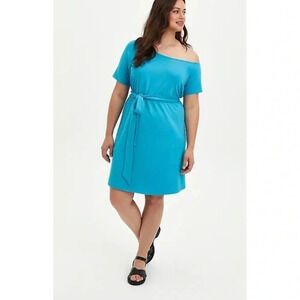 Torrid Teal French Terry Off The Shoulder T-Shirt Dress Size 4